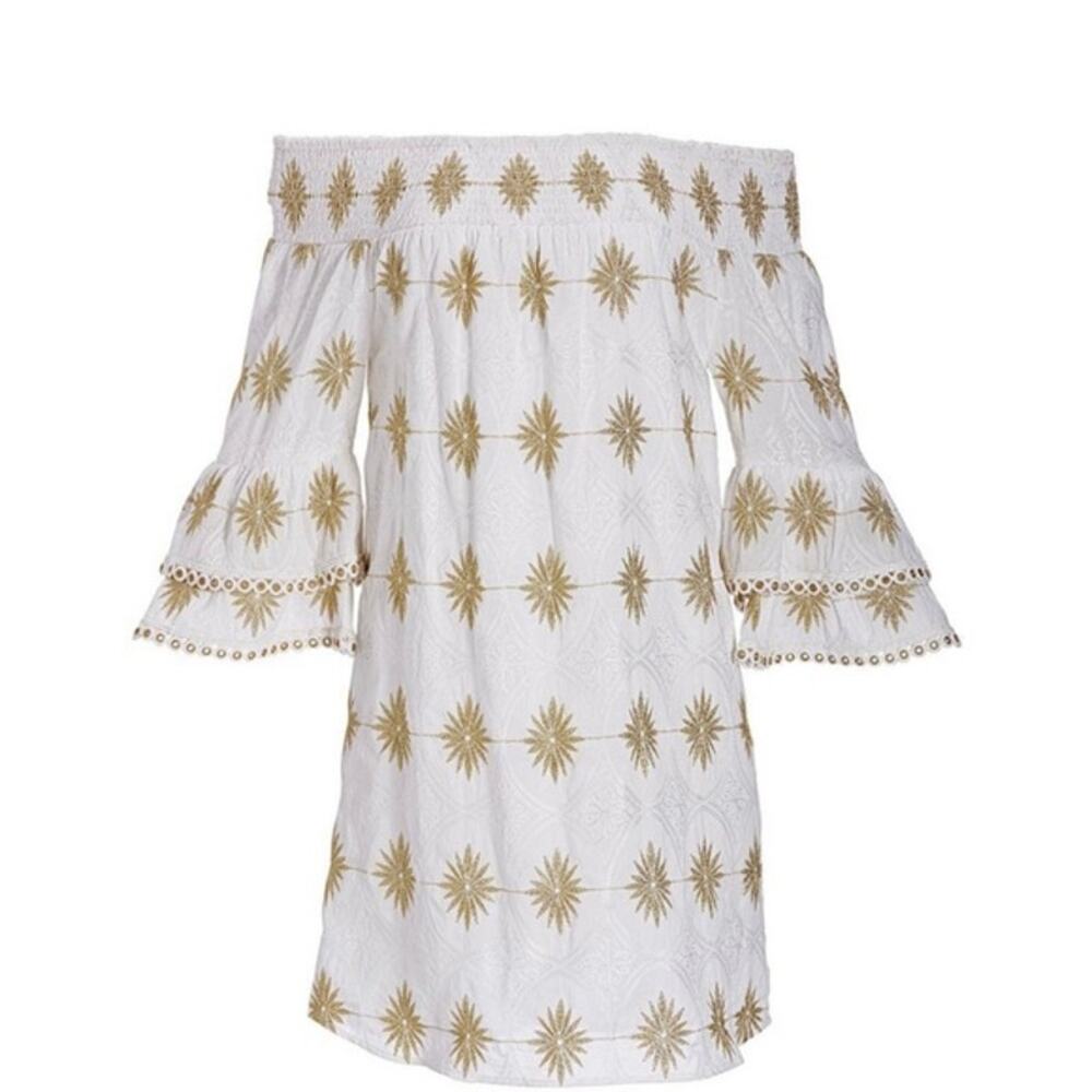 Boston Proper Metallic Detail Off The Shoulder Mini Dress White - Picture 2 of 12